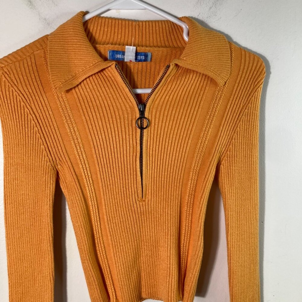 Womens Urban Outfitters Dylan 1/2 Zip Ribbed Baby Sweater Orange XS NWT - Picture 3 of 10